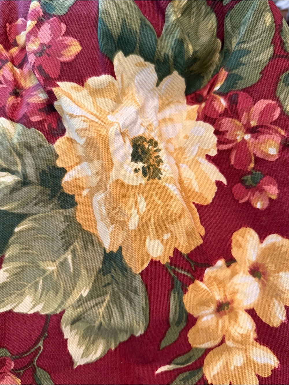 Waverly Garden Room Maroon Floral Manor Twin Size Bed Skirt EUC